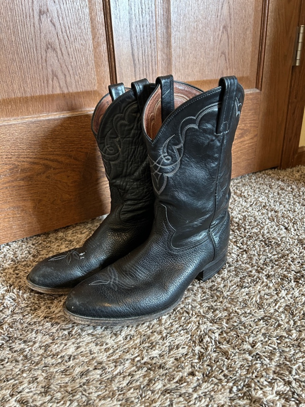 Tony Lama Black Leather Cowboy Boots Men’s 9.5 D Western Pull On Classic USA